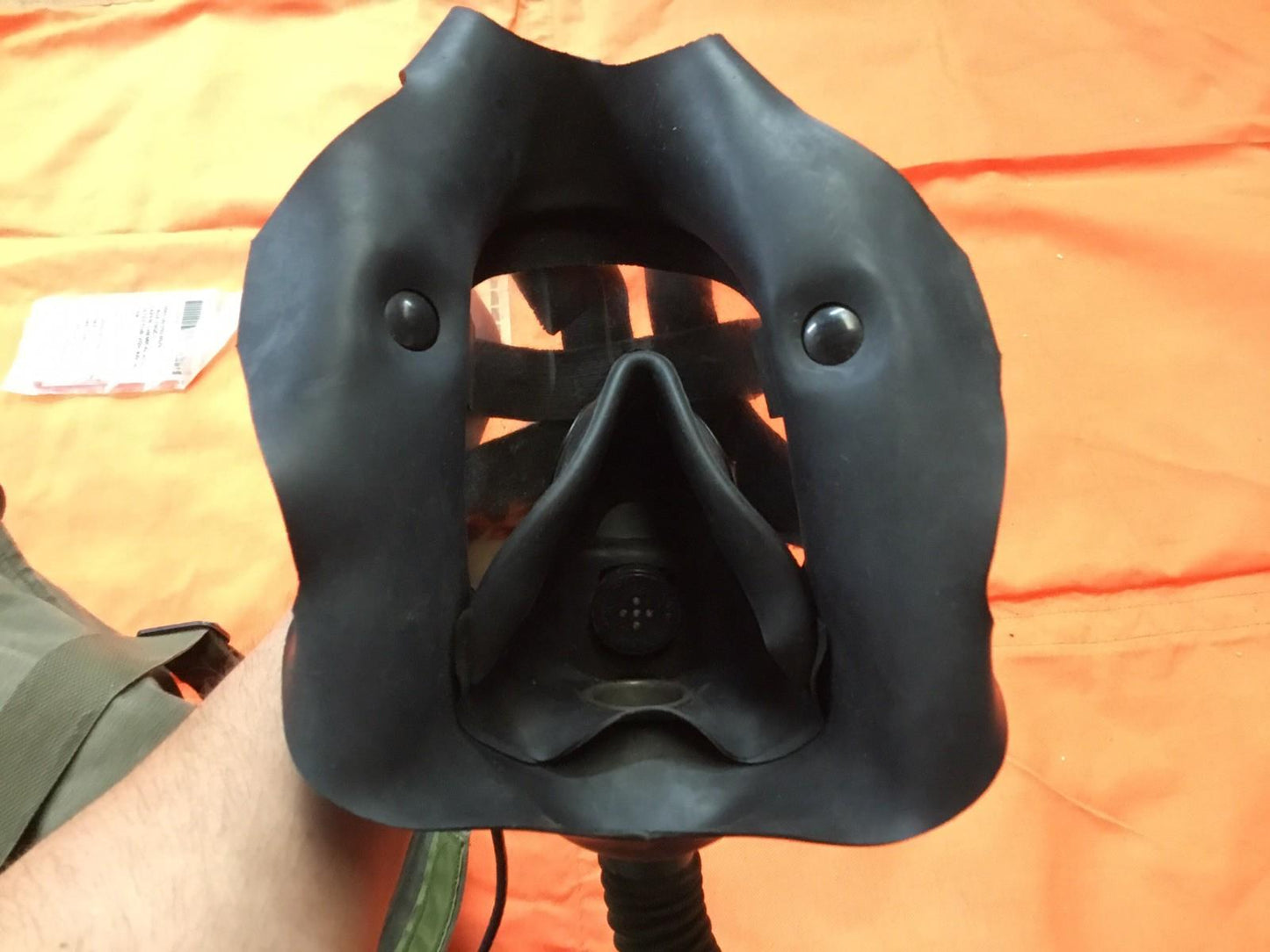 Vintage M25A1 gas mask with carrying bag, military surplus collectible from Centex Military Gear, medium size, U.S. government issue.