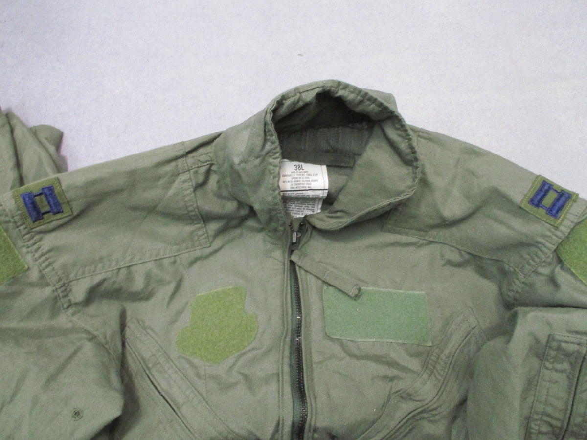 USGI CWU-27/P Flyers Flight Suit 38L Sage Green Aramid Captain Rank 8415-01-043-8385