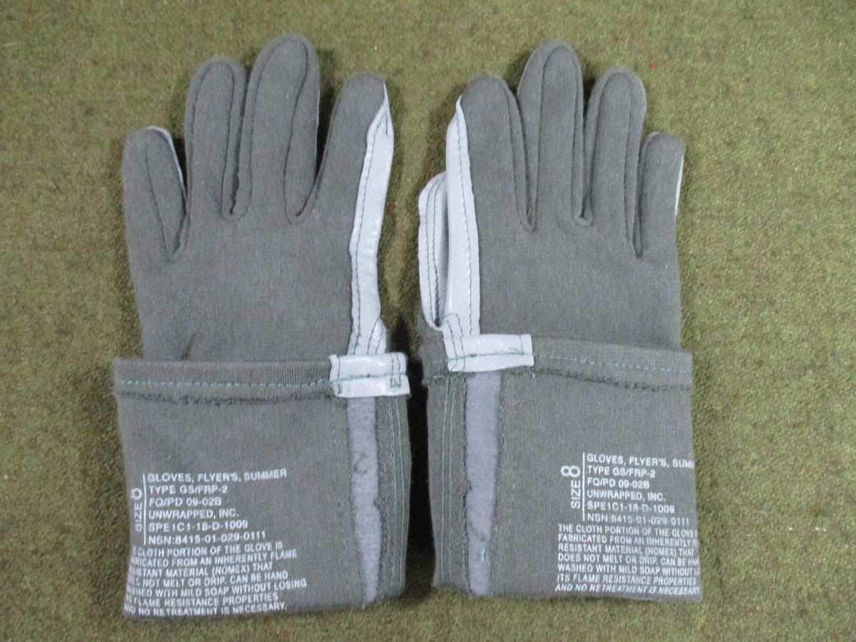 USGI Nomex Flight Gloves Size 8 GS/FRP-2 Summer Flyers Sage Green Leather NWOT
