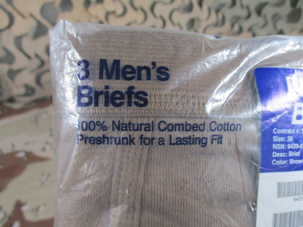 BVD DSCP Military Men's Briefs Size 38 Brown 3 Pack 100% Cotton New
