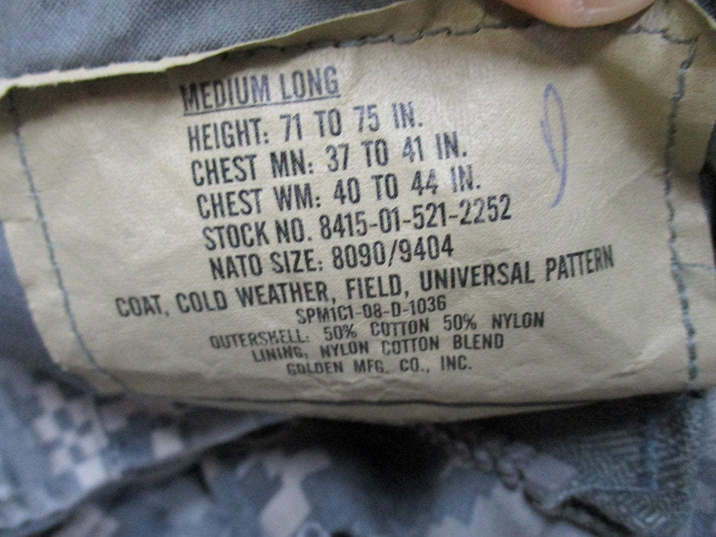 USGI Army ACU Digital M-65 Field Jacket in Medium/Long, UCP camouflage, cold weather military coat by Centex Military Gear
