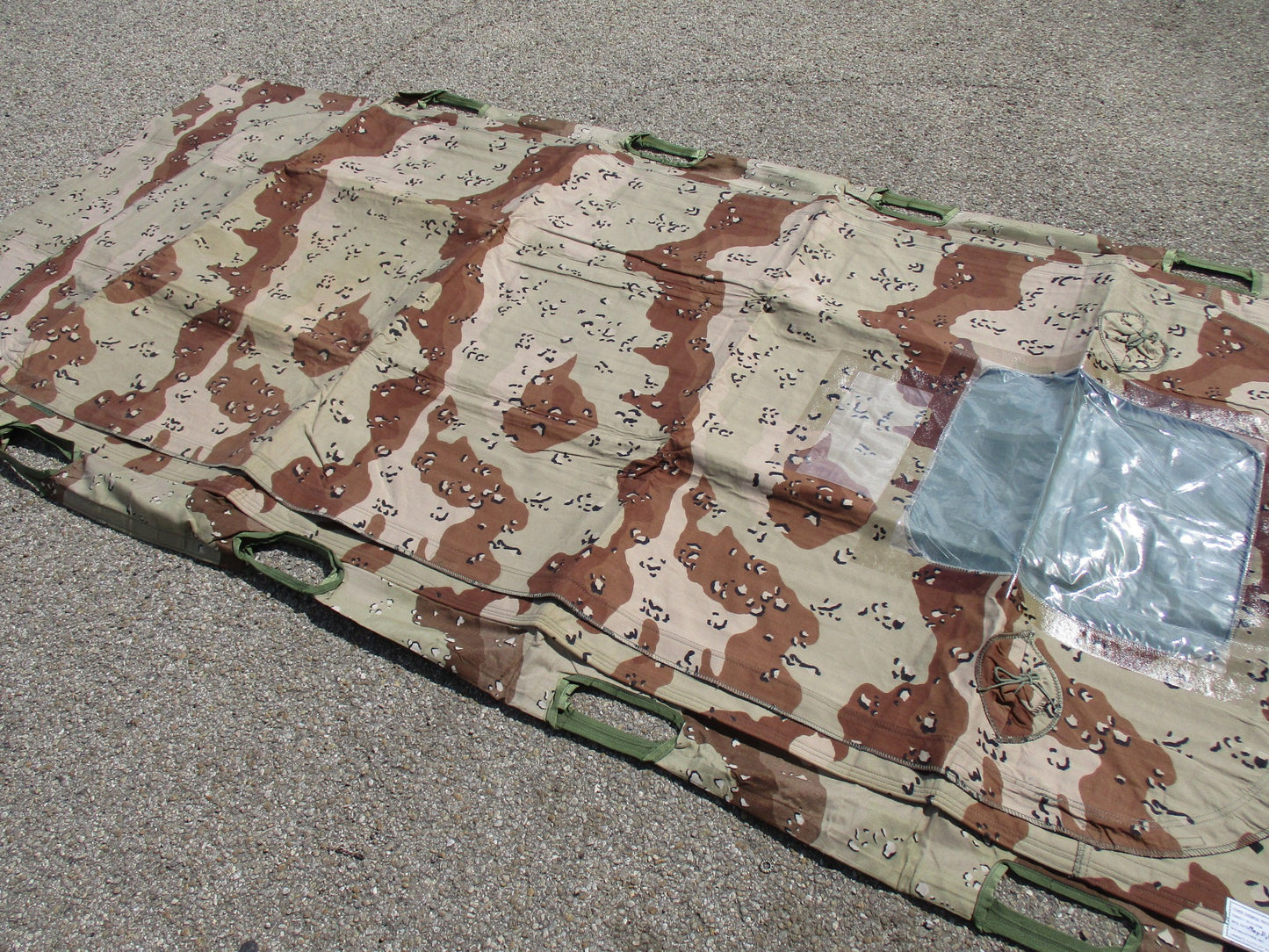GULF WAR CHEMICAL PATIENT PROTECTIVE WRAP CLOTH LITTER/STRETCHER CHOCOLATE CHIP