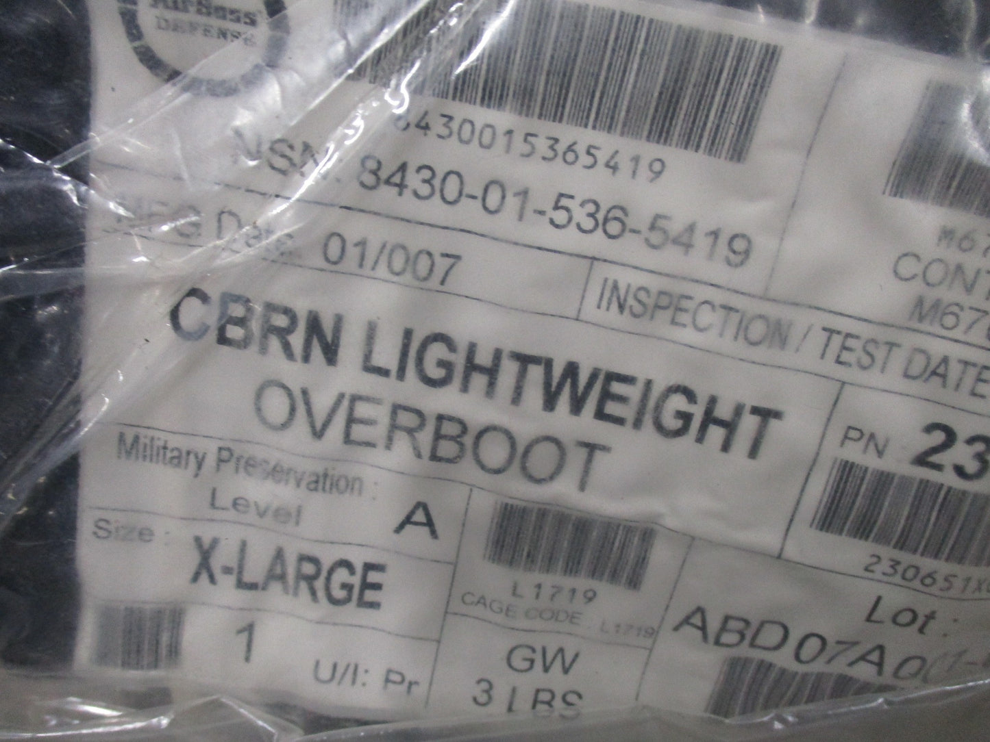 Centex Military Gear AIRBOSS lightweight overboot, CBRN protection, preservation level A, size X-Large, displayed on a white background.