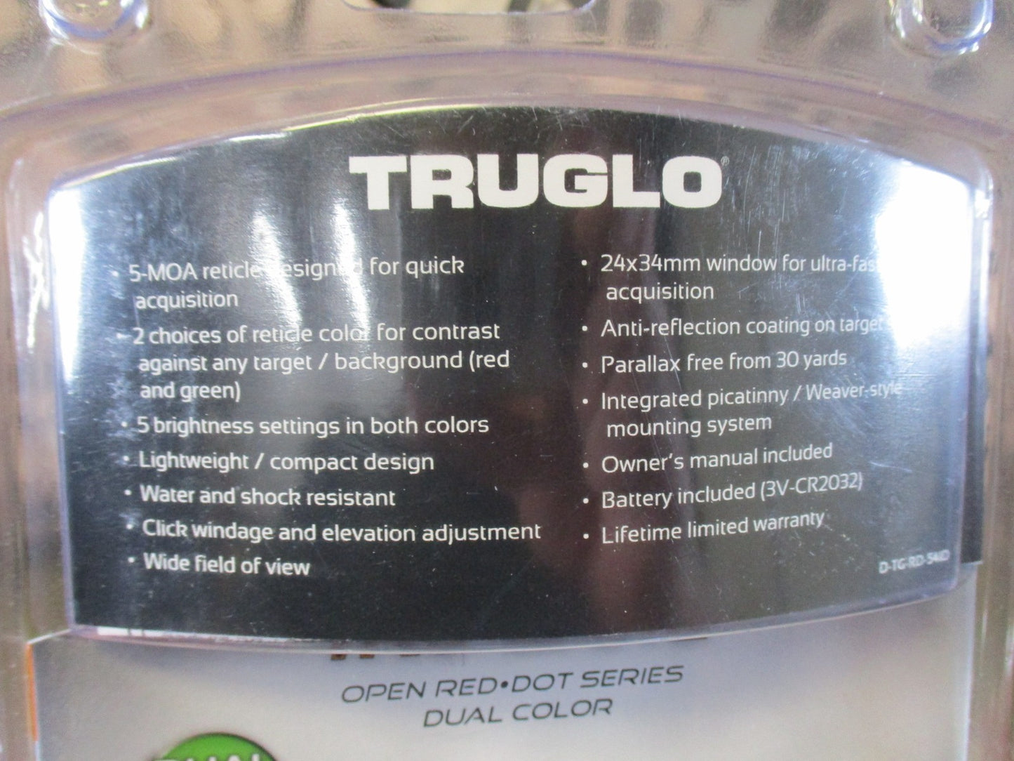 TruGlo Tru-Brite Open Red Dot Sight Dual Color 5 MOA 34x24mm New