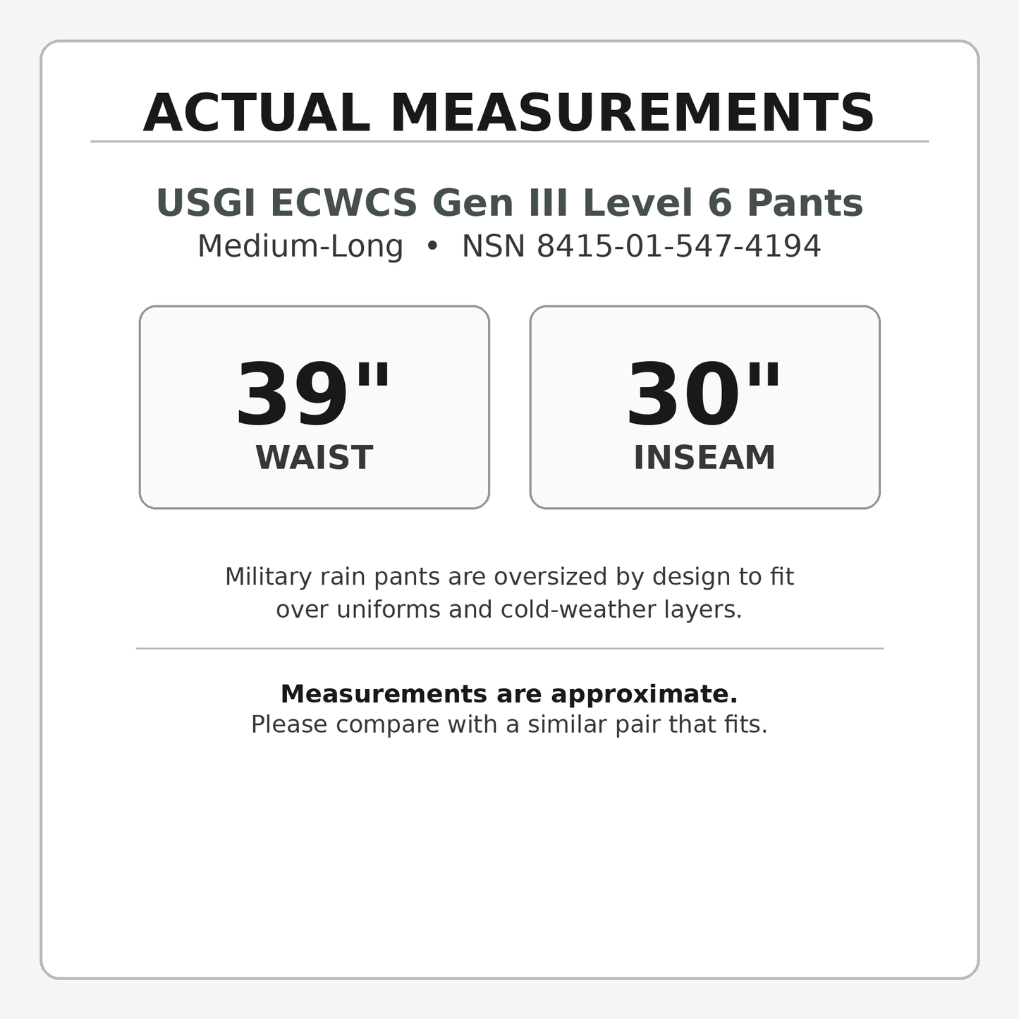 USGI ECWCS Army Gen III Level 6 Gore-Tex Rain Pants ACU UCP Wet Weather Military