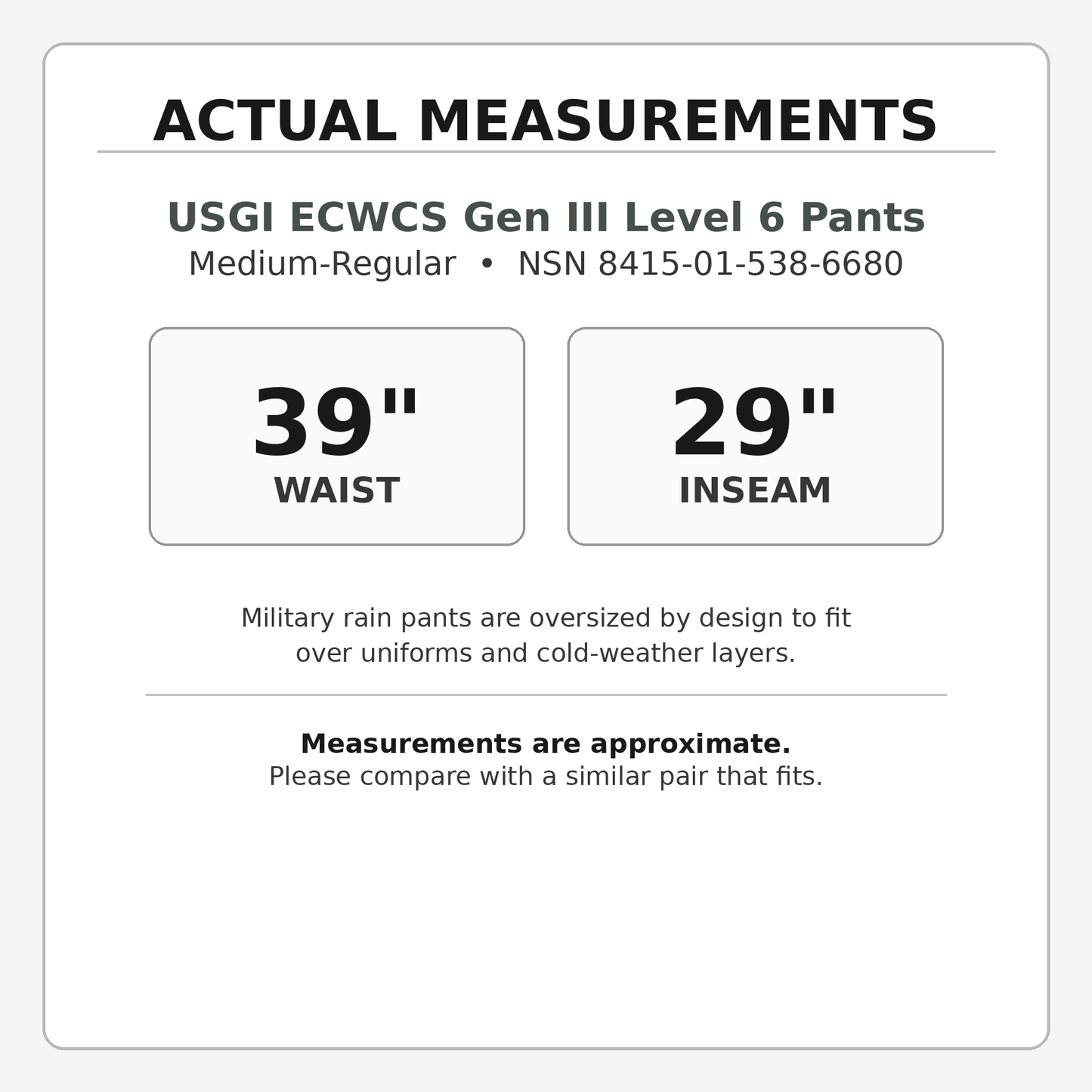 USGI ECWCS Army Gen III Level 6 Gore-Tex Rain Pants ACU UCP Wet Weather Military