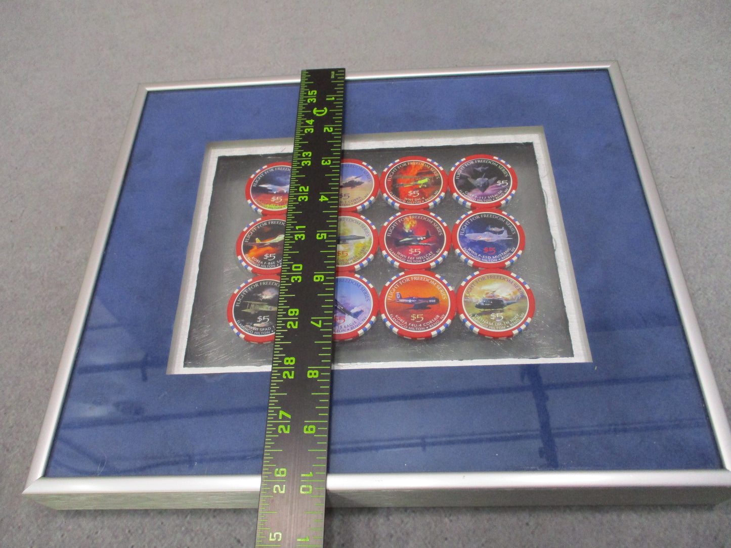 Flamingo Hilton Reno Flight for Freedom Casino Chip Display 12 Chip Framed 1997