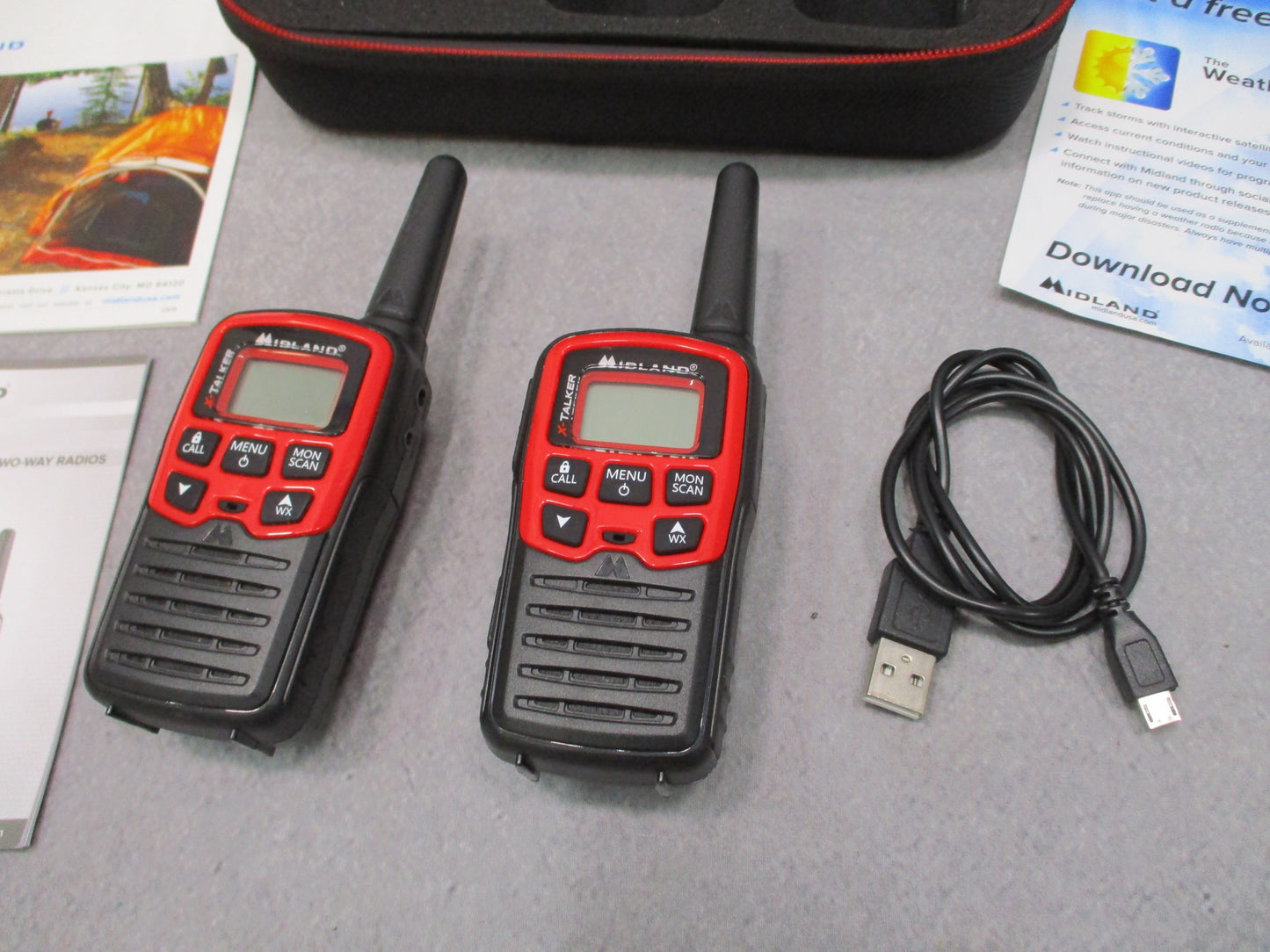 Midland EX37A X-Talker Walkie Talkies Pair Case Manuals Tested