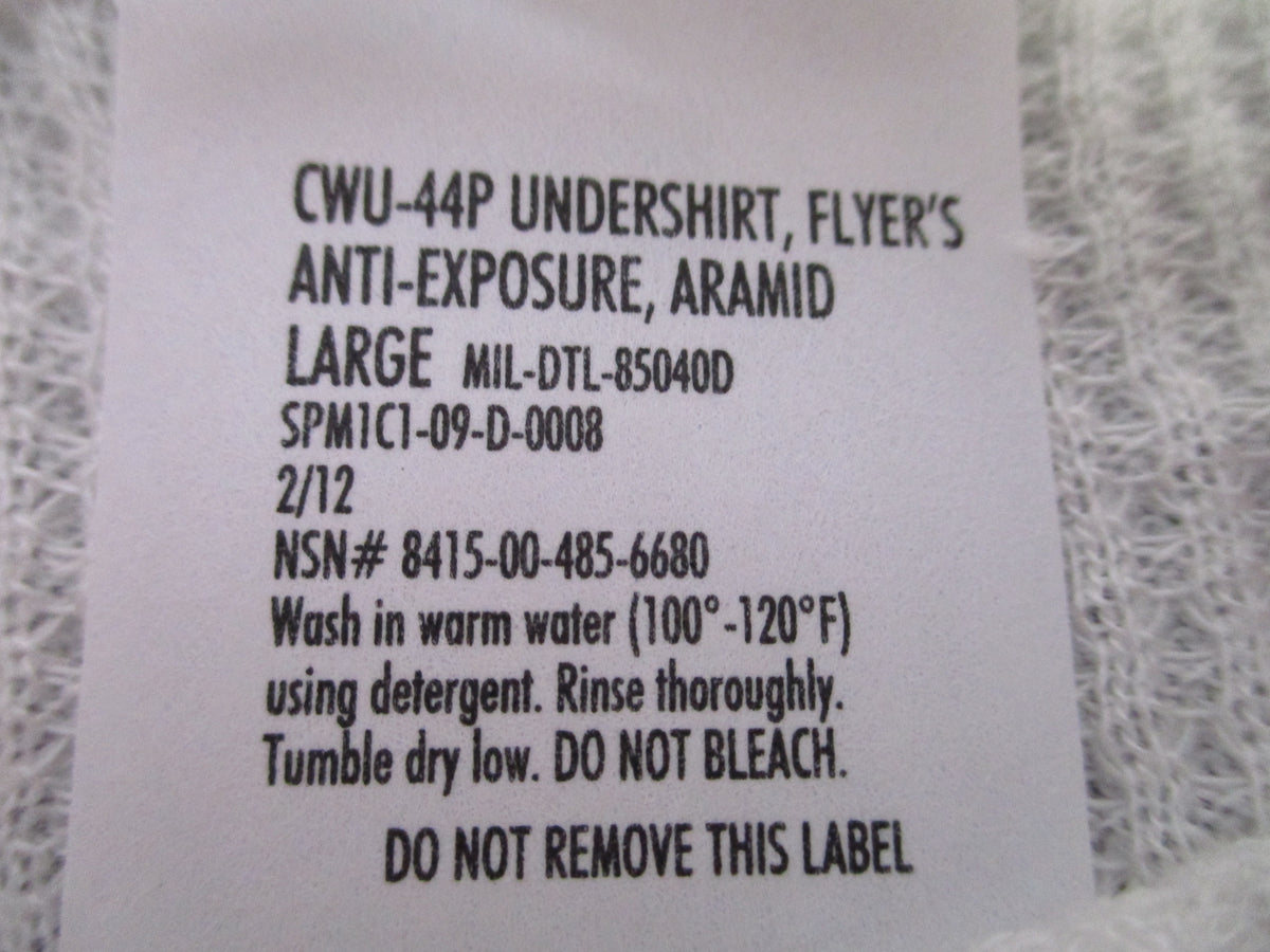 USGI Flyer's Aramid Undershirt Large White Thermal NSN 8415-00-485-6680 NOS