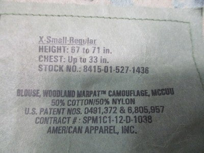 USMC Woodland MARPAT MCCUU Blouse X-Small Regular NSN 8415-01-527-1436