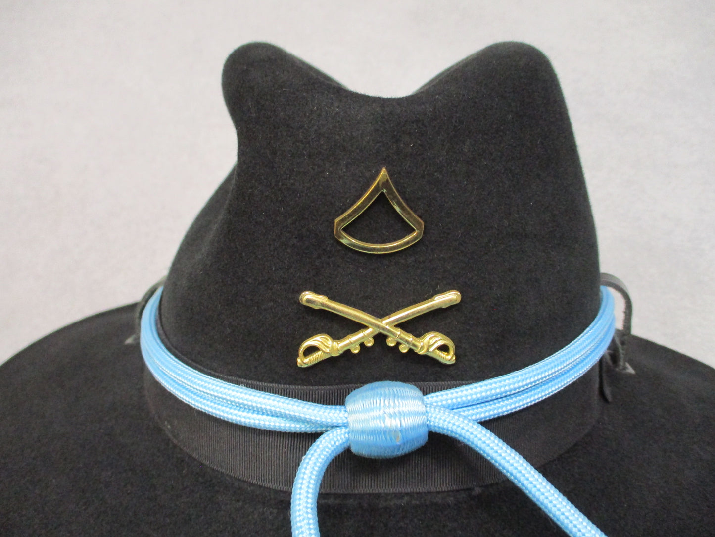John B Stetson US Army 2nd Cavalry Hat PFC Size 6 3/4 Black Felt Used Blue Acorn