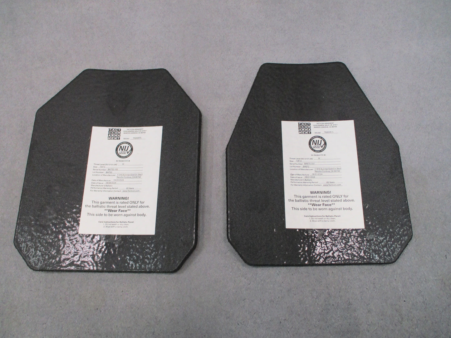 Tacticon Armament TA600STL Level III 10x12 Plate Set Pair Pre-Owned