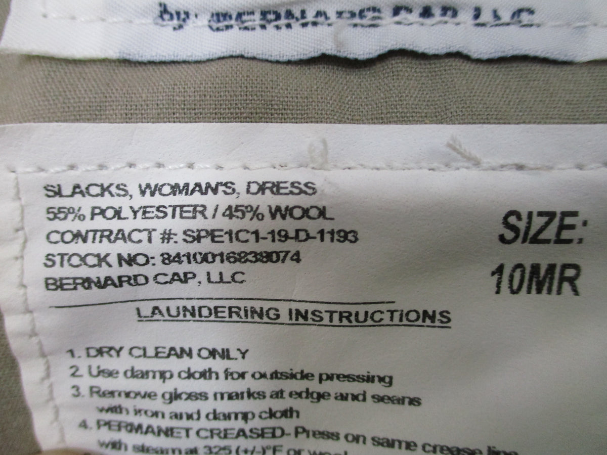 US Army AGSU Women's Dress Pants 10MR Heritage Taupe Bernard Cap Wool Blend