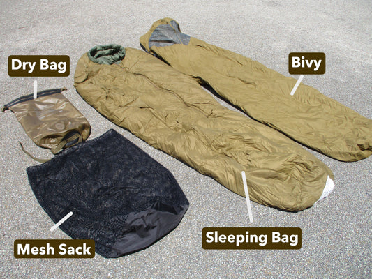 NEW USMC 3 Season Sleep System Regular 4pc Bag Bivy Dry Bag Mesh Sack