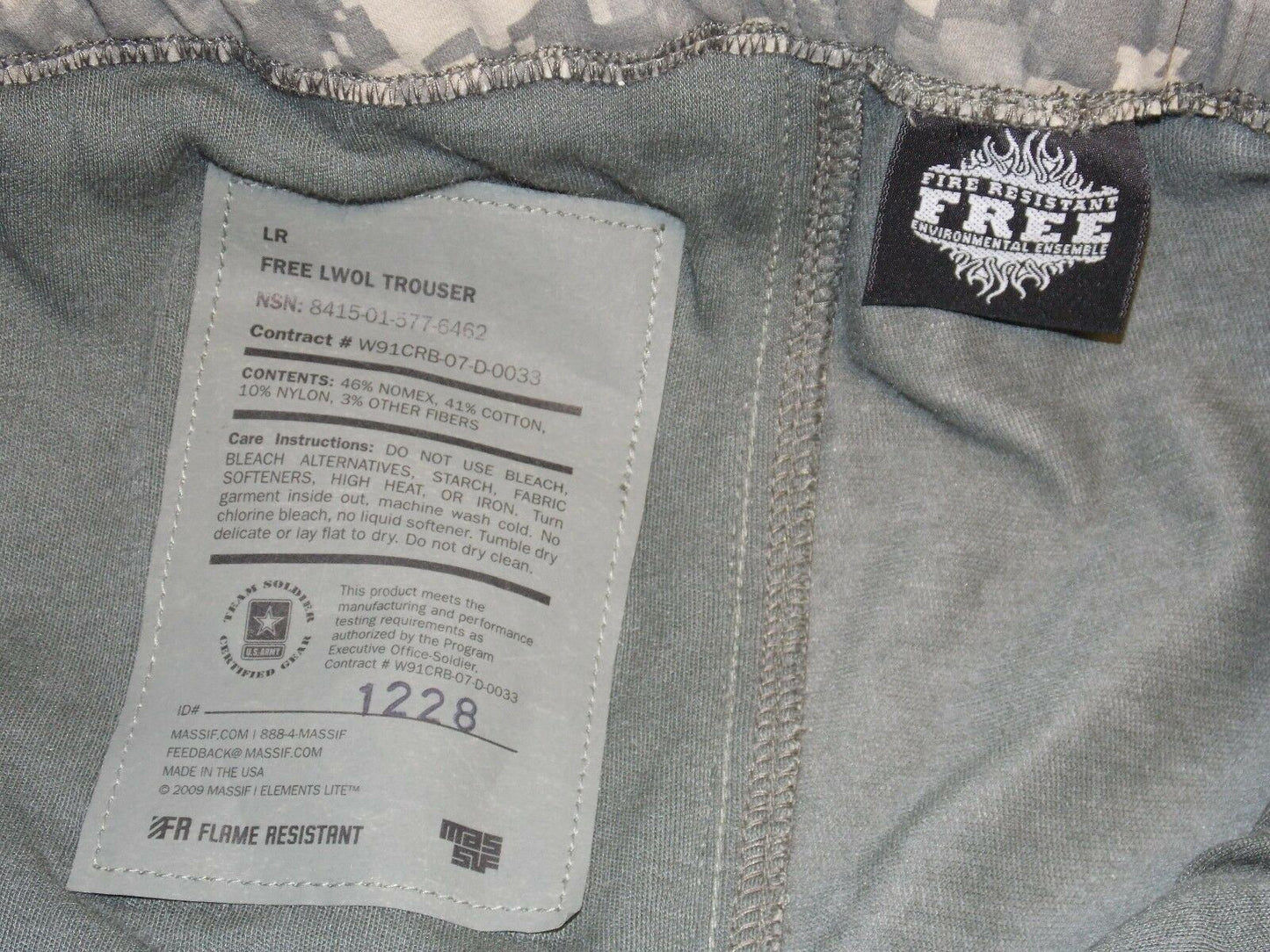 NW ARMY NOMEX ACU DIGITAL LWOL TROUSER FREE PANTS LARGE-REGULAR 8415-01-577-6462
