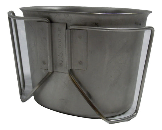 MILITARY STAINLESS STEEL 1 QUART WATER CANTEEN CUP WIRE HANDLE 8465-00-165-6835