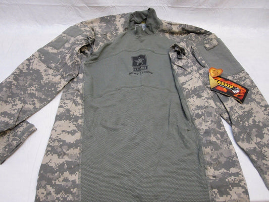Centex Military Gear Massif Army combat shirt with flame-resistant fabric, large front emblem, ACU digital pattern, and logo detail.