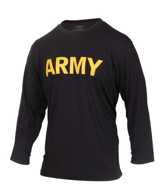 NEW US ARMY ISSUE LONG SLEEVE PT SHIRT ATHLETES T-SHIRT LARGE BLACK/GOLD UNIFORM - Centex Military Gear