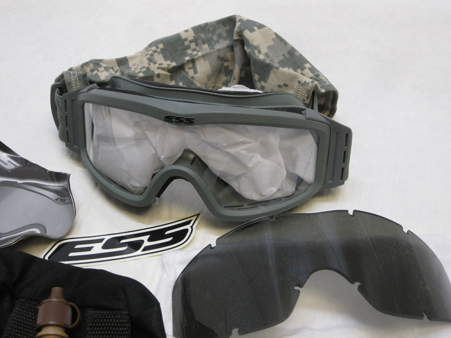 Fresh Ess Goggles low profile NVG eye protection in army ACU digital foliage green with sleeve, designed by Centex Military Gear.