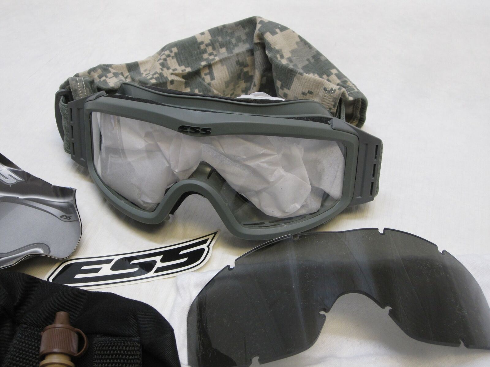 Fresh Ess Goggles low profile NVG eye protection in army ACU digital foliage green with sleeve, designed by Centex Military Gear.