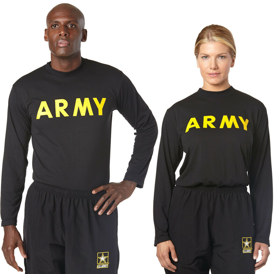 (1) NEW IN PACKAGE US ARMY BLACK GOLD YELLOW LONG SLEEVE PT SHIRT MEDIUM TOP