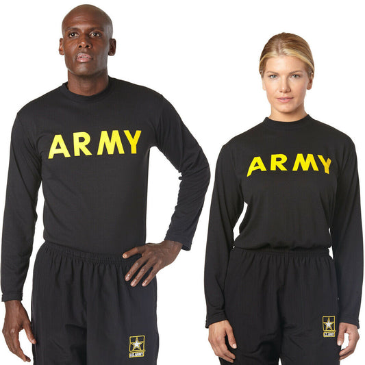 (1) NEW IN PACKAGE US ARMY BLACK GOLD YELLOW LONG SLEEVE PT SHIRT MEDIUM TOP