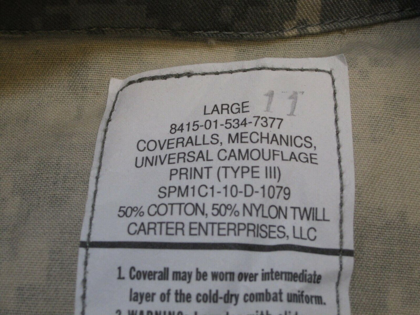 Large UCP Type III mechanic coveralls in ACU digital camo by Centex Military Gear, showcasing durable fabric and military design.