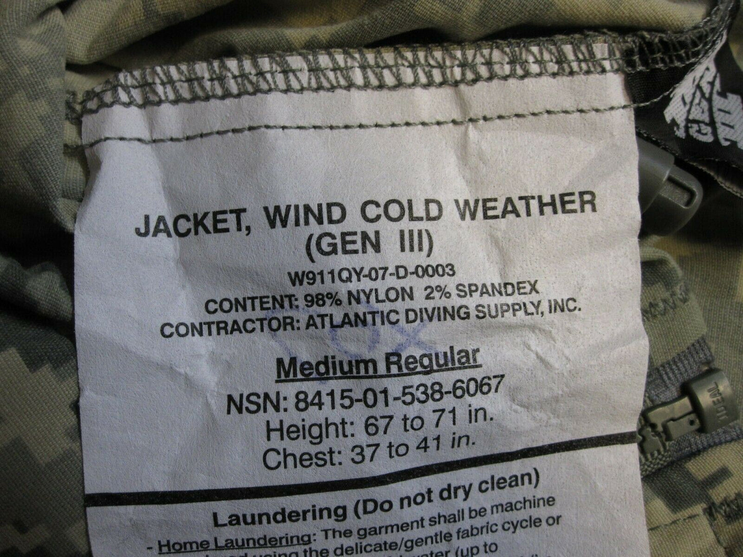 NWOT ARMY ACU UCP DIGITAL WIND JACKET M-R 8415-01-538-6067 COLD WEATHER GEN 3