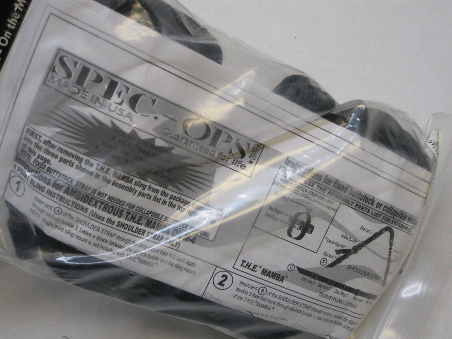 Black Spec-Ops Universal Mamba 3-Point Combat Flighting Sling by Centex Military Gear, showing adjustable straps and secure attachment points.