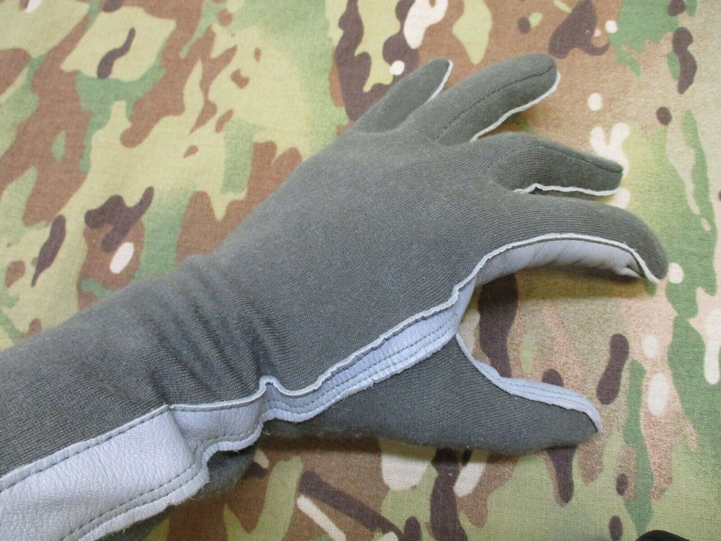 Green USGI military summer flyer's gloves by Centex Military Gear, tactical flight gloves in size 9 with reinforced palm and finger areas.