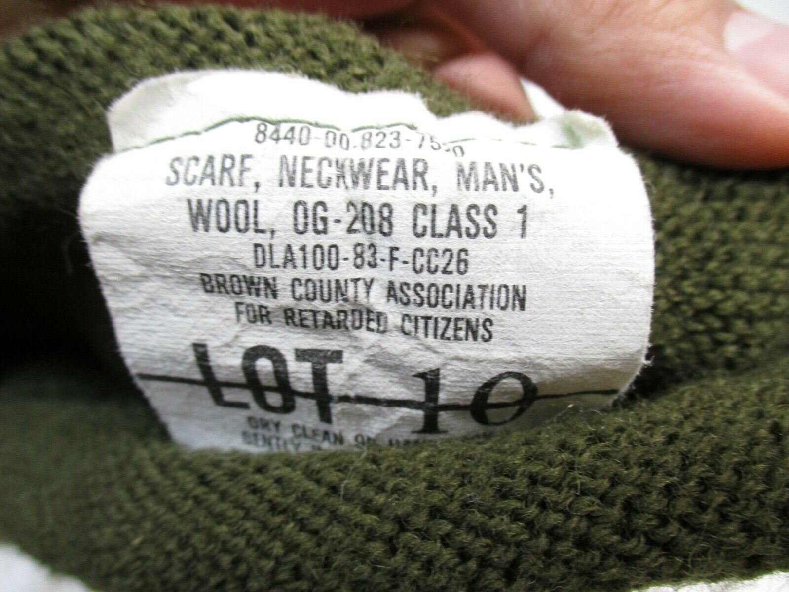 USGI military OD green wool scarf or neck warmer with tube design, ideal for outdoor warmth and tactical gear.