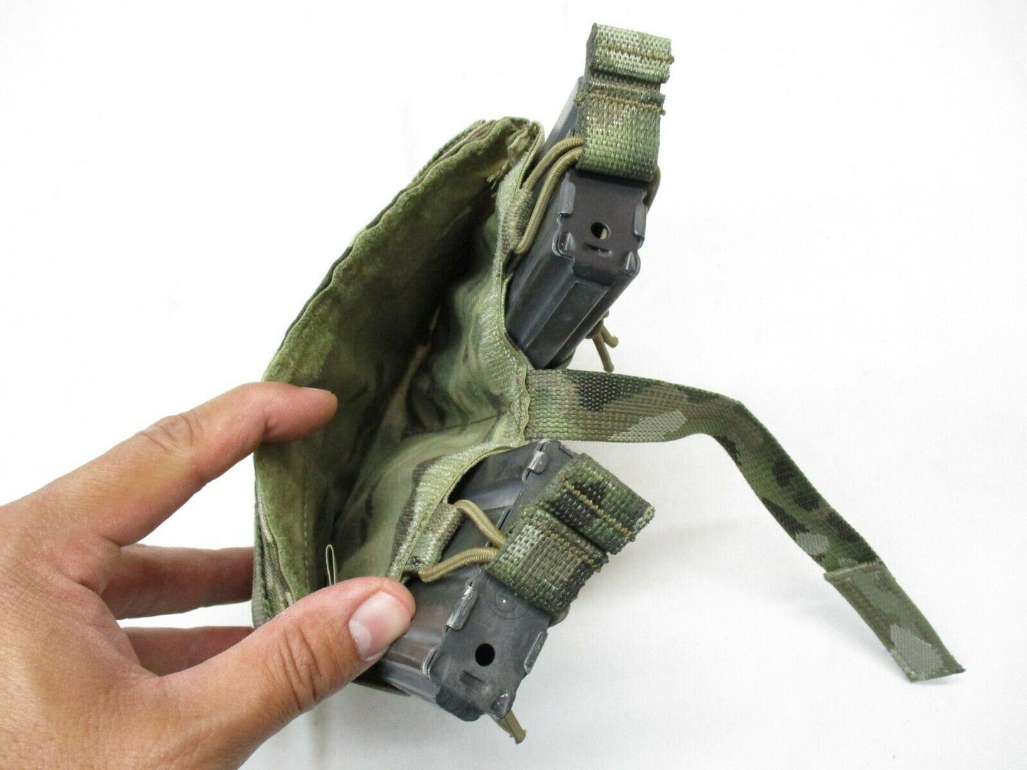 Double mag pouch from Eagle Industries on a Centex Military Gear Aero Money Belt in Multicam OCP with bungee top for 5.56 ammo.