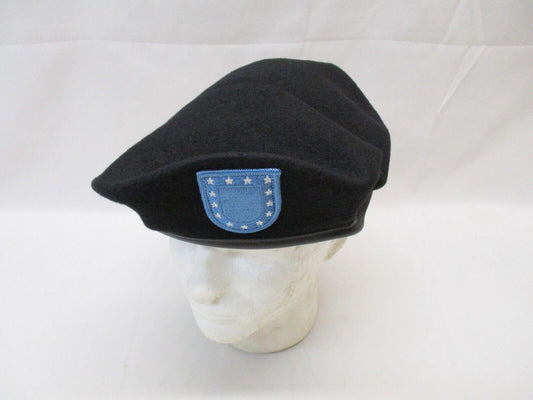 NOS USGI ARMY 100% WOOL BLACK BERET COMMANDO HEADGEAR MILITARY HAT w. FLASH