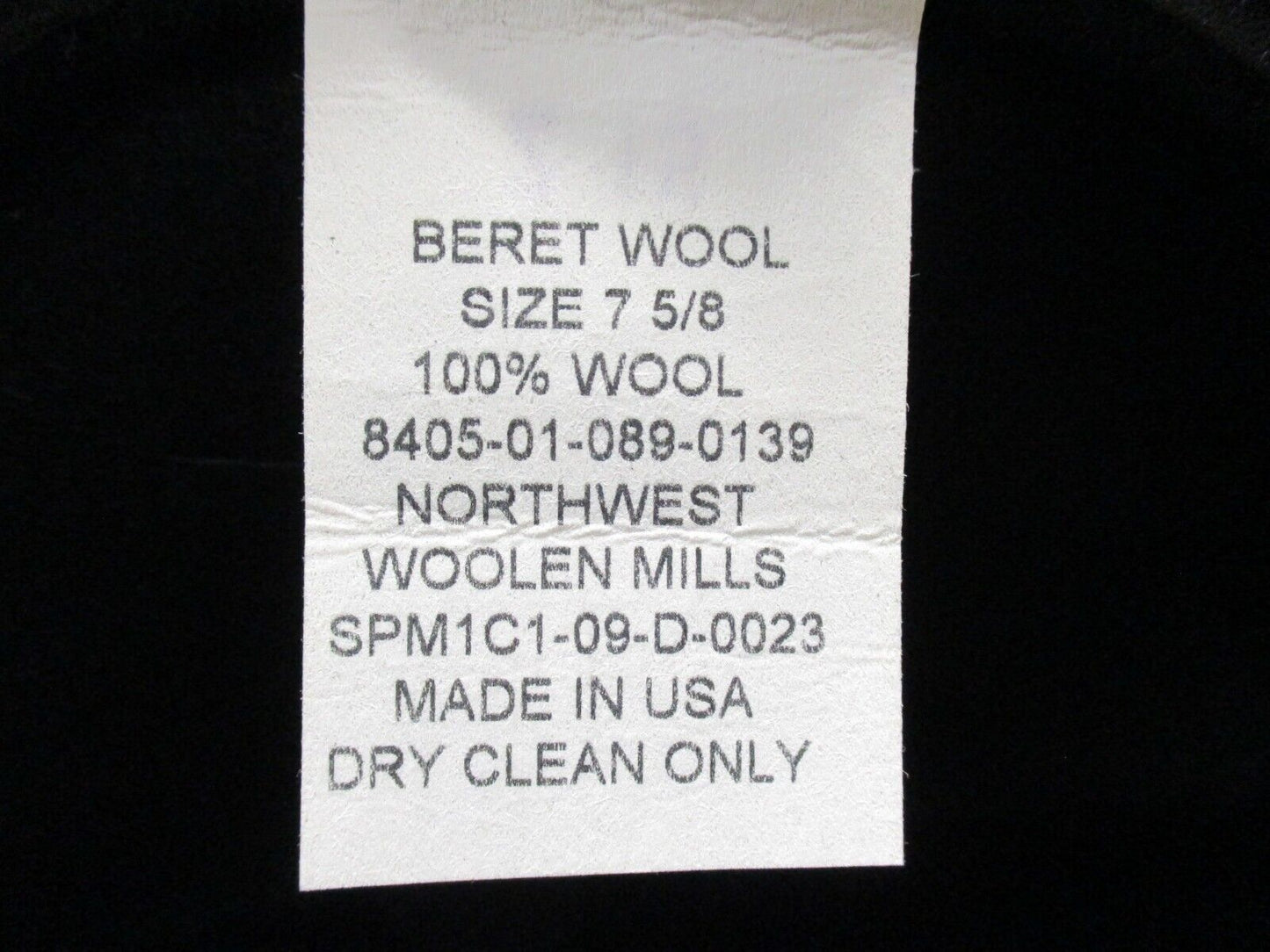 NOS USGI ARMY 100% WOOL BLACK BERET COMMANDO HEADGEAR MILITARY HAT w. FLASH