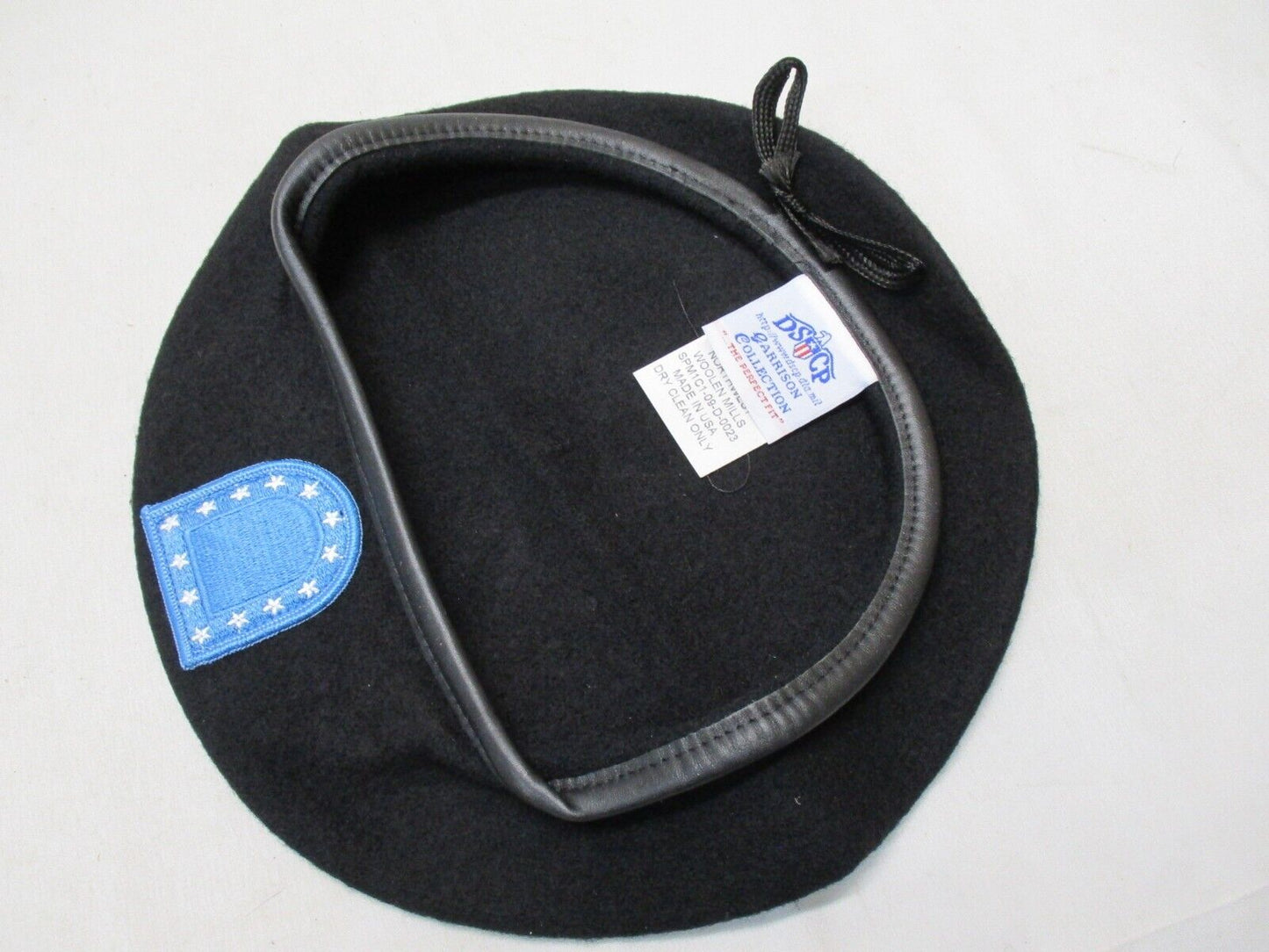 NOS USGI ARMY 100% WOOL BLACK BERET COMMANDO HEADGEAR MILITARY HAT w. FLASH