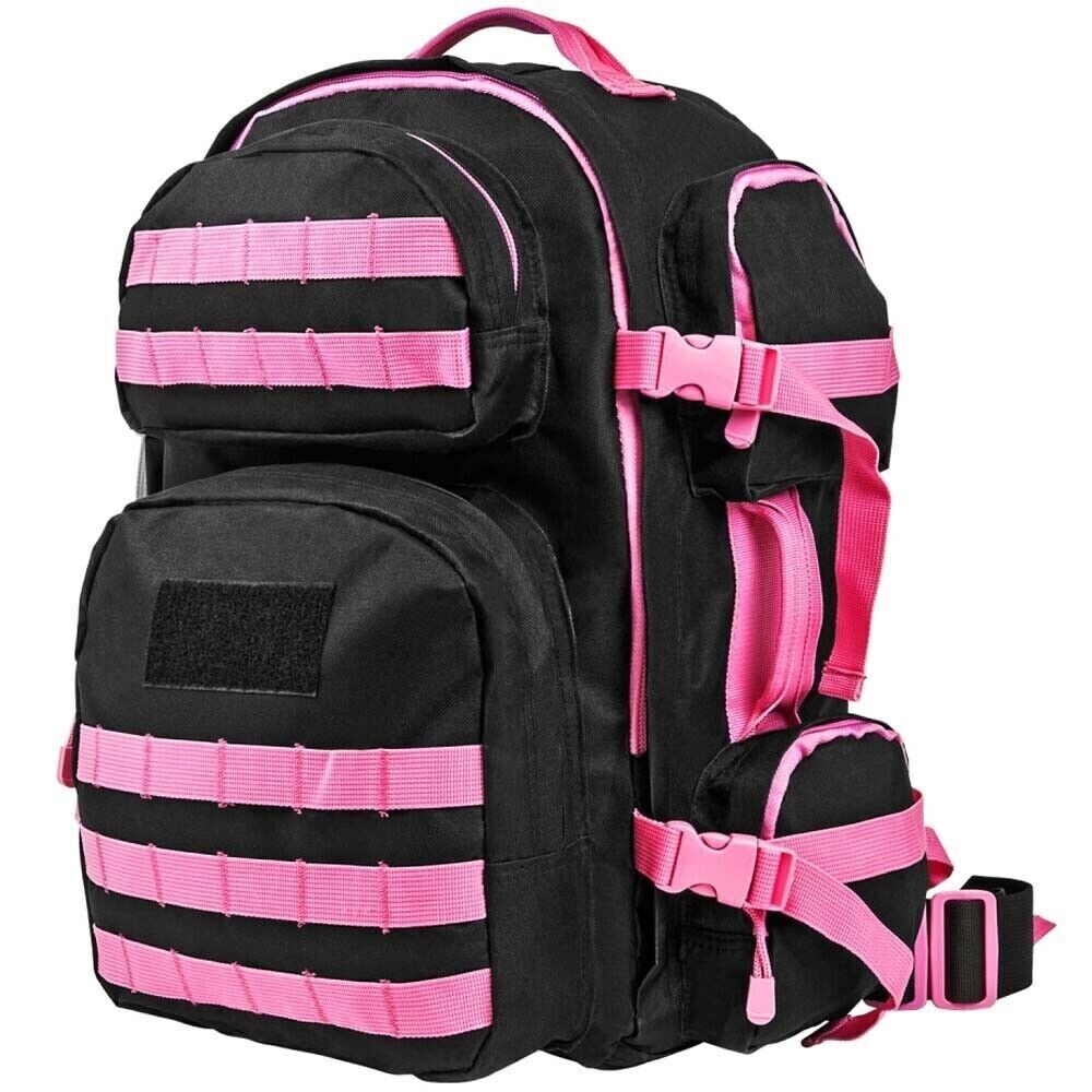 WOMENS PINK/BLACK TACTICAL BACKPACK 3 DAY BUG OUT BAG ASSAULT PACK MOLLE WEBBING