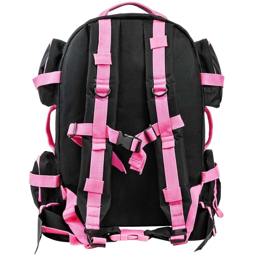 WOMENS PINK/BLACK TACTICAL BACKPACK 3 DAY BUG OUT BAG ASSAULT PACK MOLLE WEBBING