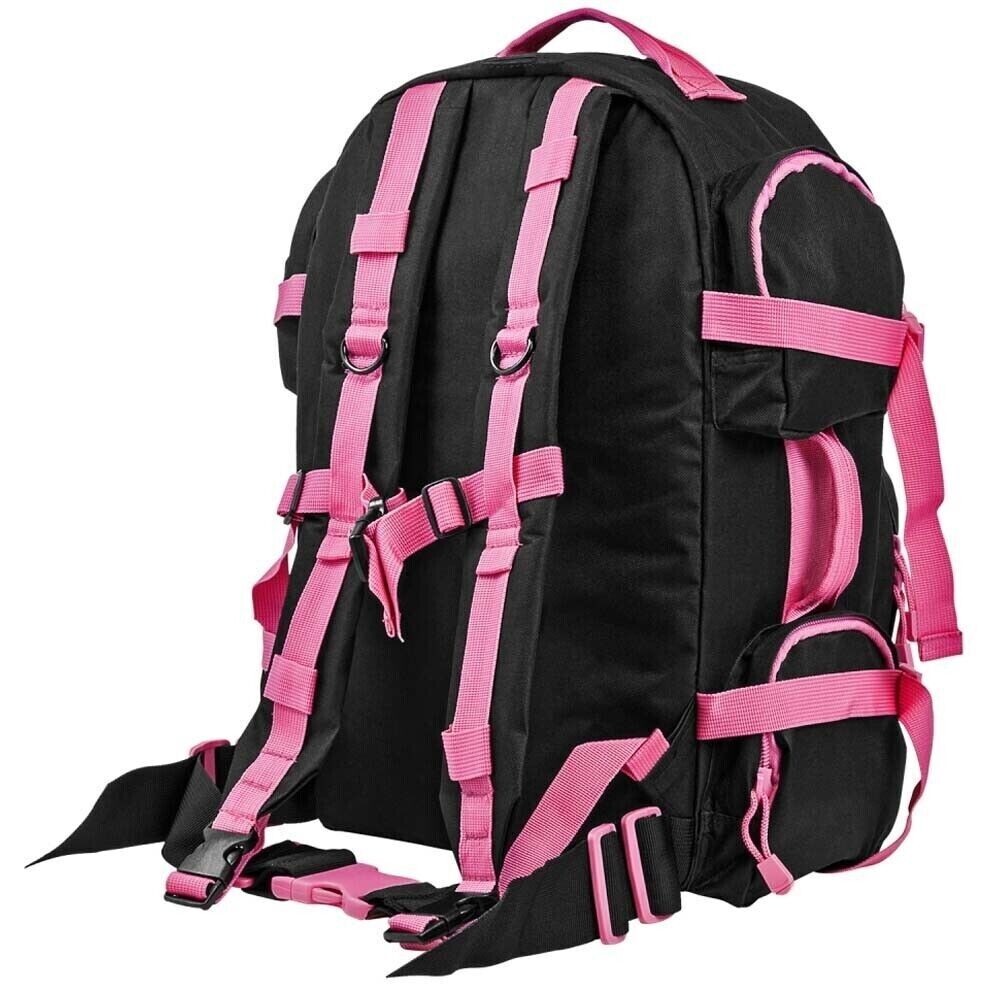 WOMENS PINK/BLACK TACTICAL BACKPACK 3 DAY BUG OUT BAG ASSAULT PACK MOLLE WEBBING