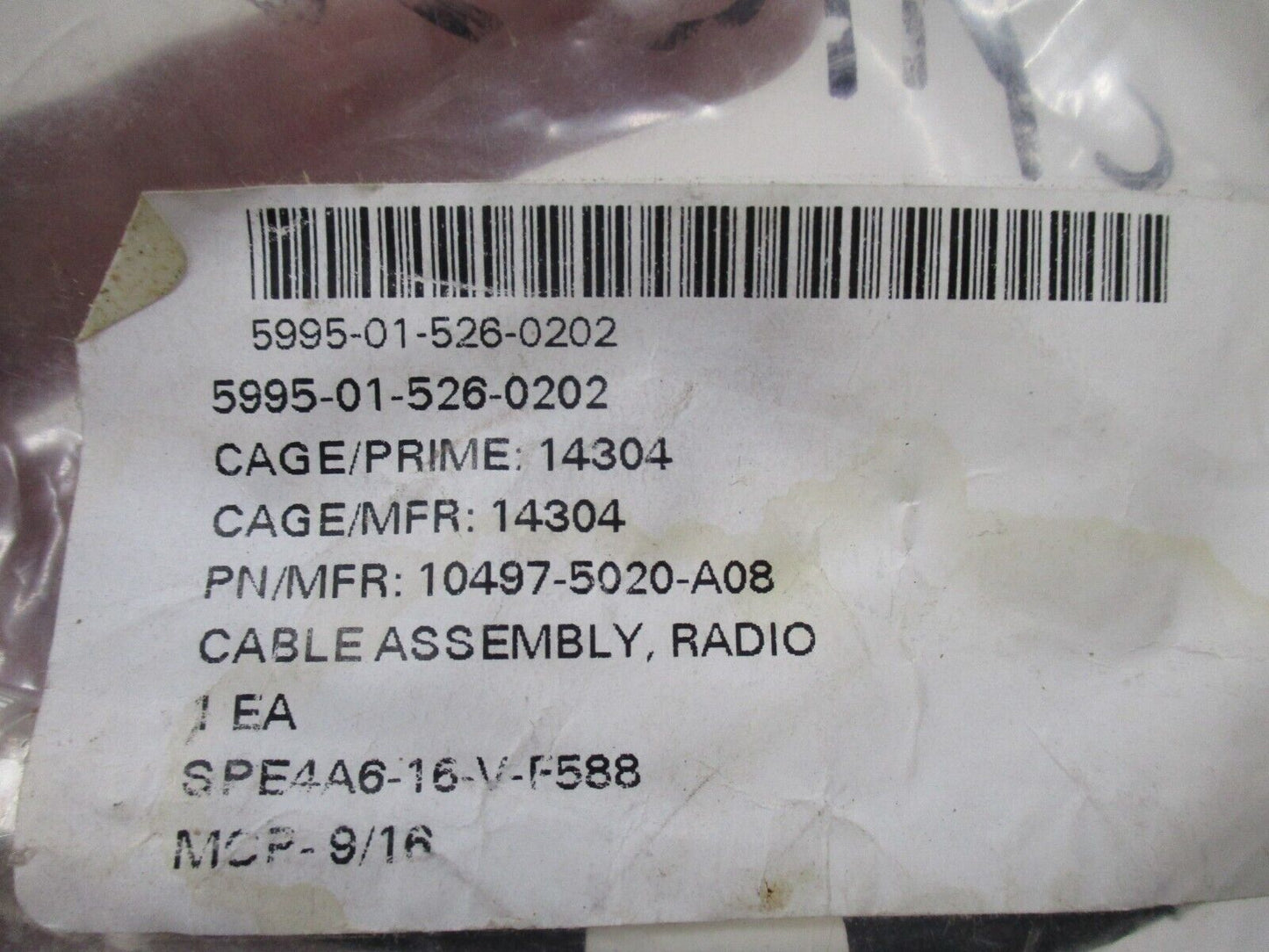 Harris 10497-5020-A08 Cable Assembly RF 5995-01-526-0202 / 104975020A08
