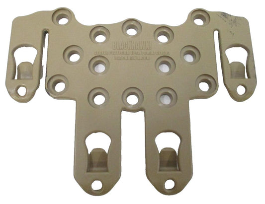 Coyote tan Blackhawk MOLLE adapter platform for army surplus USMC Serpa CQC holsters, featuring durable military-grade design.