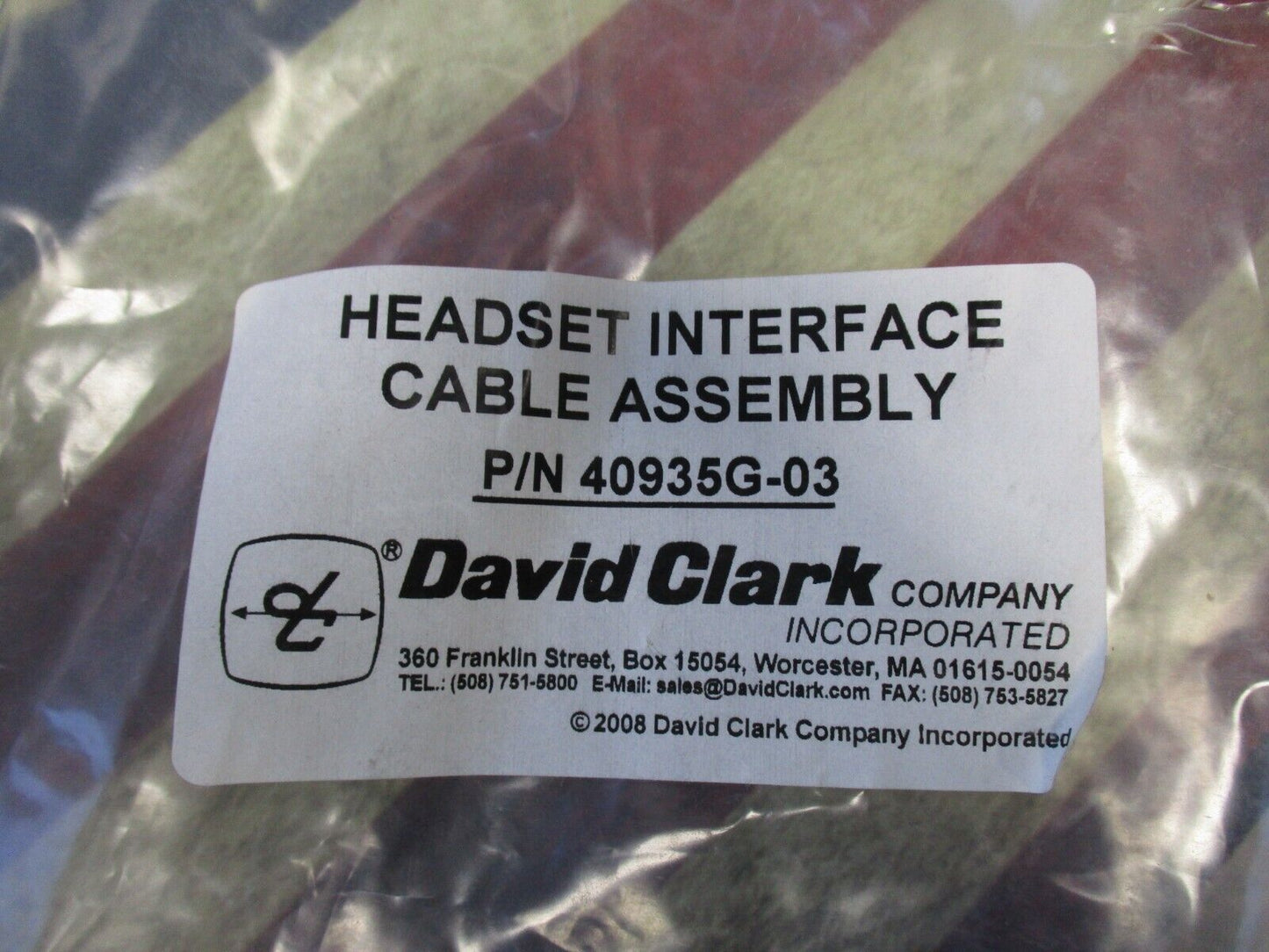 DAVID CLARK HEADSET INTERFACE CABLE 40935G-03 AMPHENOL AJ-107BR MILITARY RADIOS