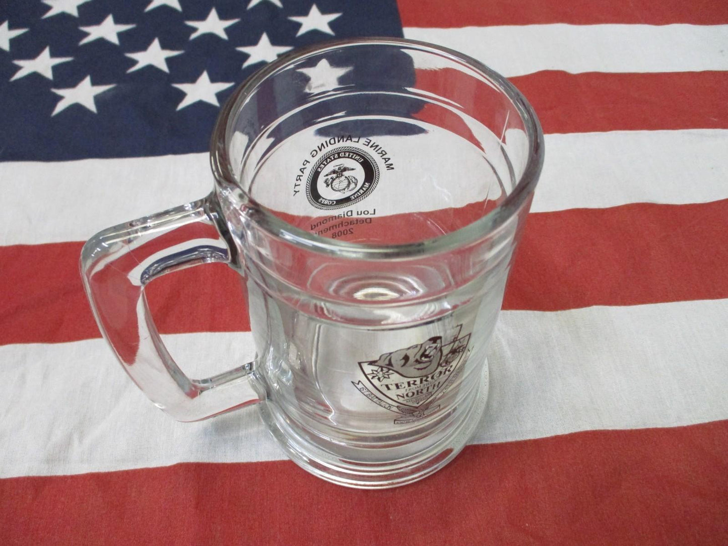 UNITED STATES MARINES glass mug Landing Party USMC Lou Diamond beer stein 2008