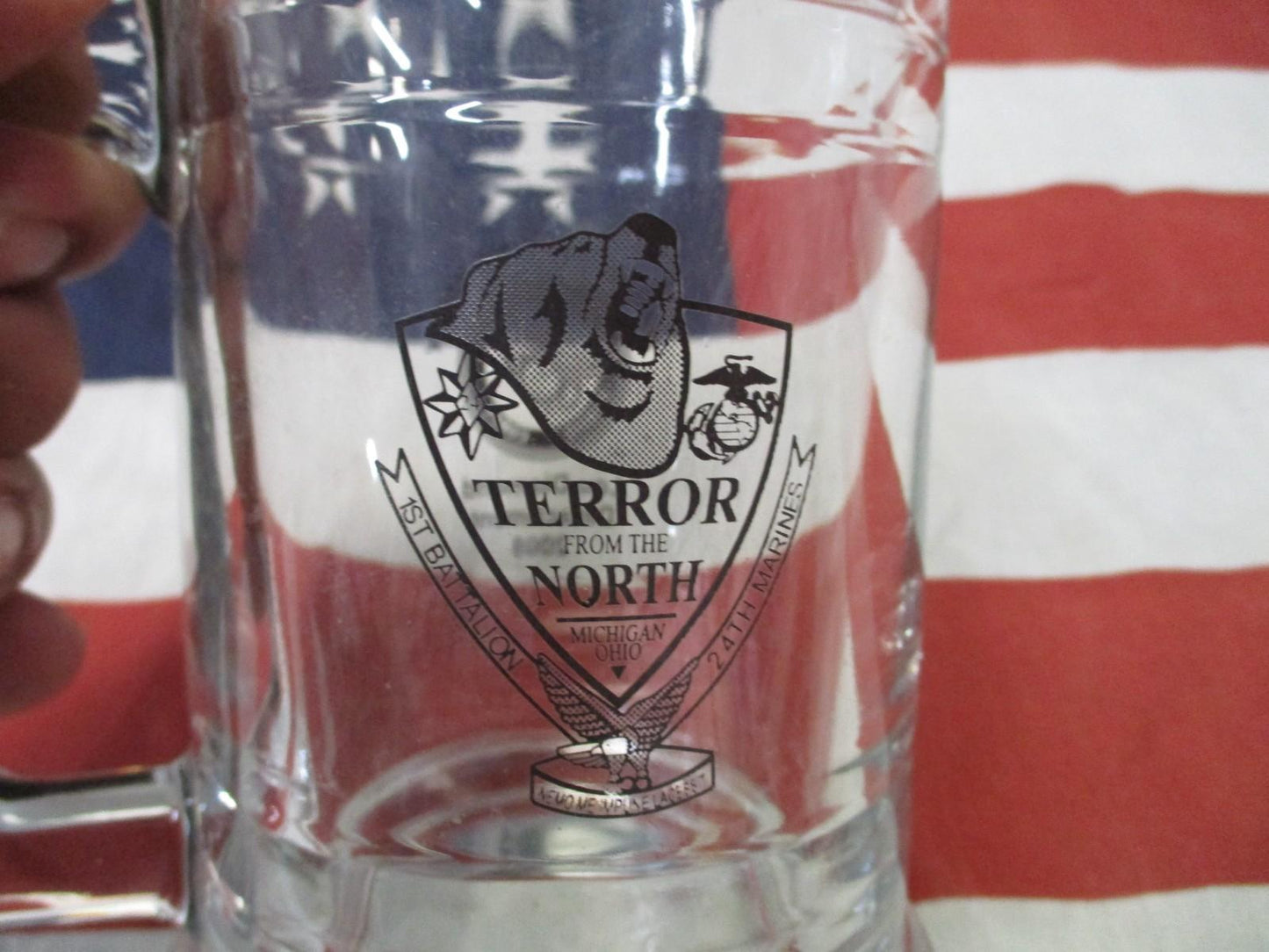 UNITED STATES MARINES glass mug Landing Party USMC Lou Diamond beer stein 2008