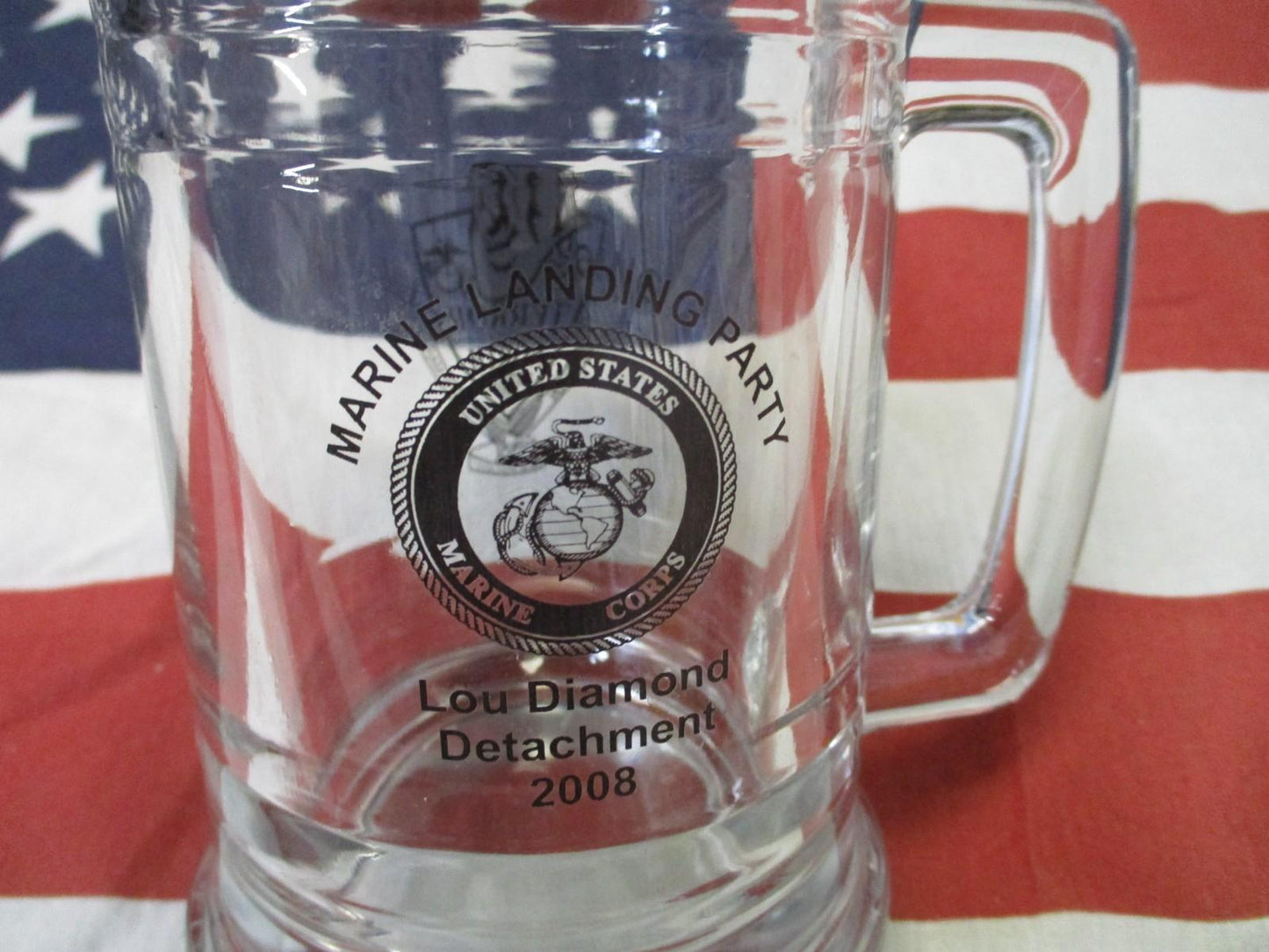 UNITED STATES MARINES glass mug Landing Party USMC Lou Diamond beer stein 2008