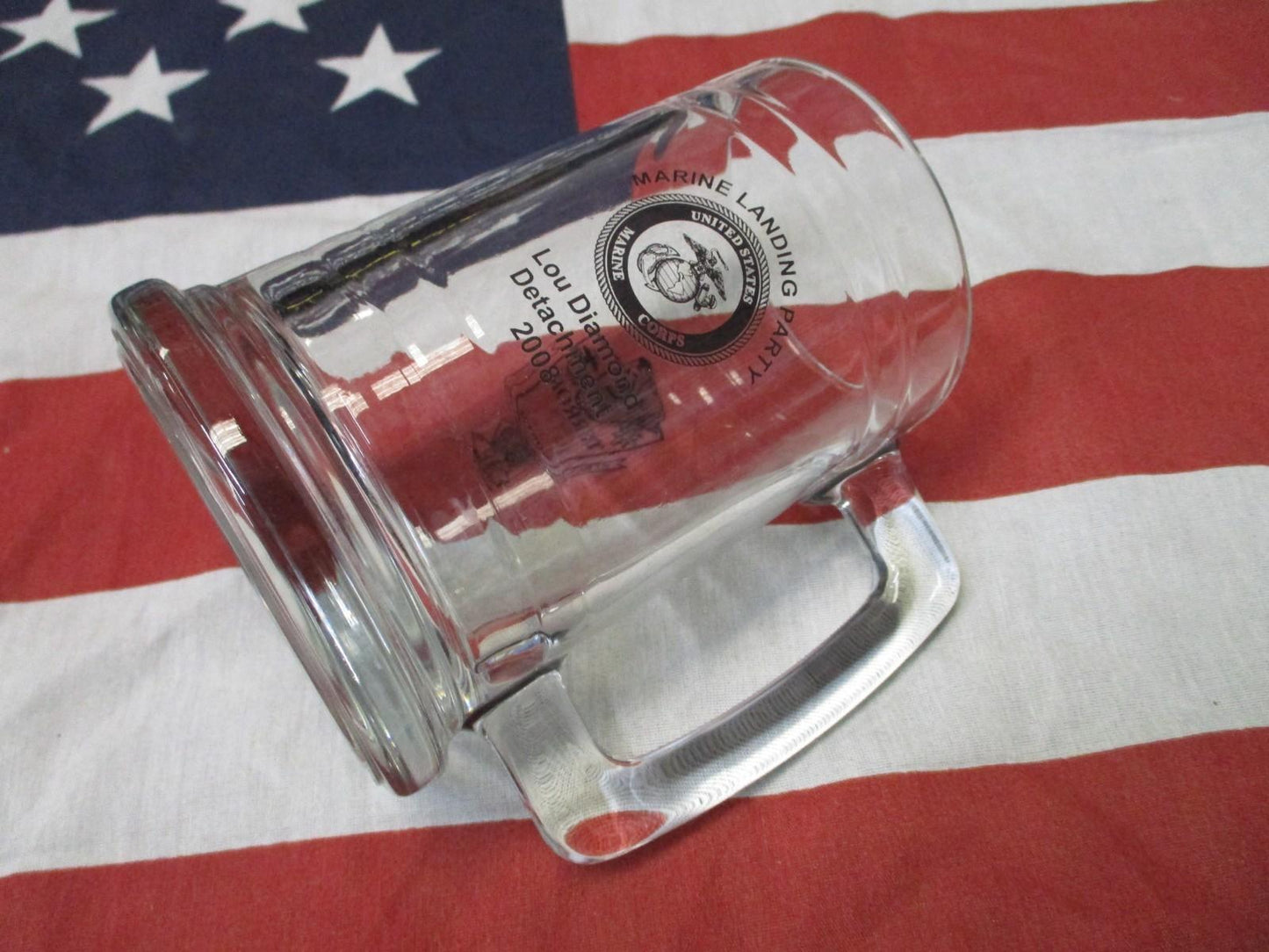 UNITED STATES MARINES glass mug Landing Party USMC Lou Diamond beer stein 2008