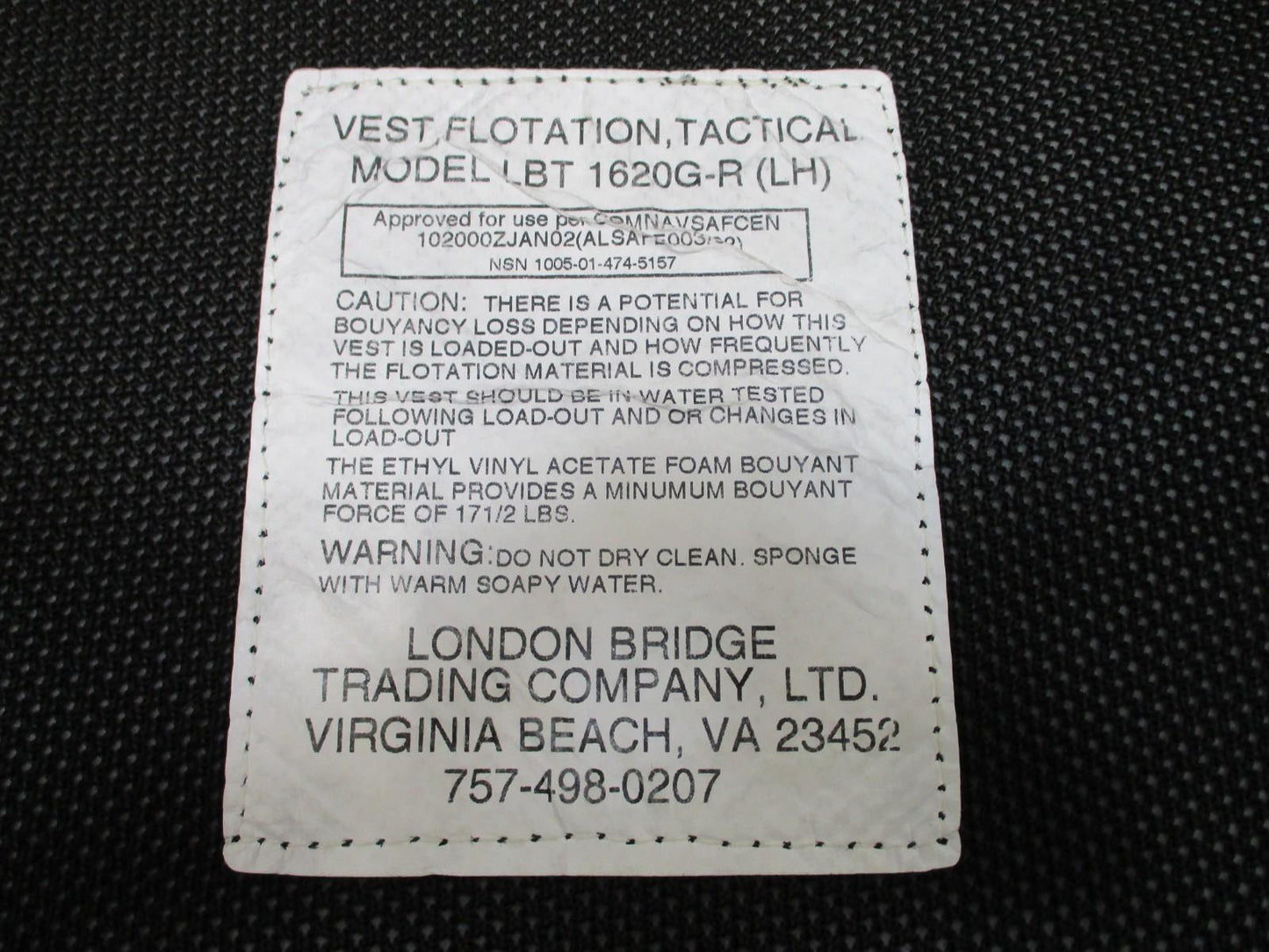 LBT Tactical Flotation Vest – Model 1620G-R – Left-Handed- Black- Maritime