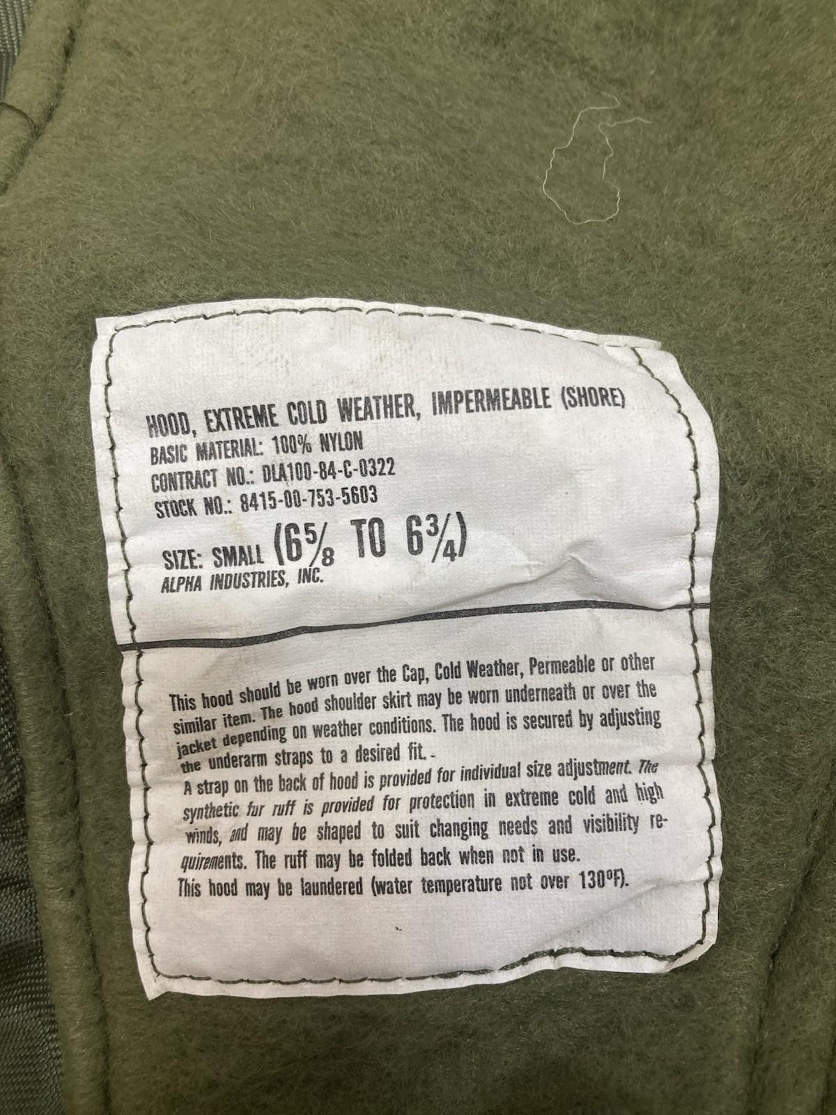 US Military Extreme Cold Weather Hood w/ Fur Ruff Alpha Industries Impermeable