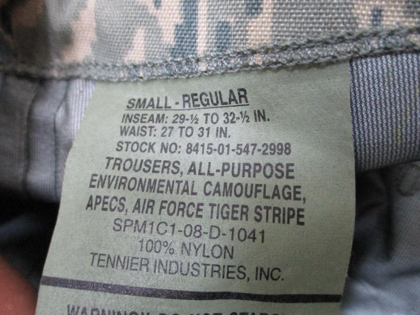USAF APECS ABU Tigerstripe Gore-Tex Pants – Small Regular – Gently Used –Tennier