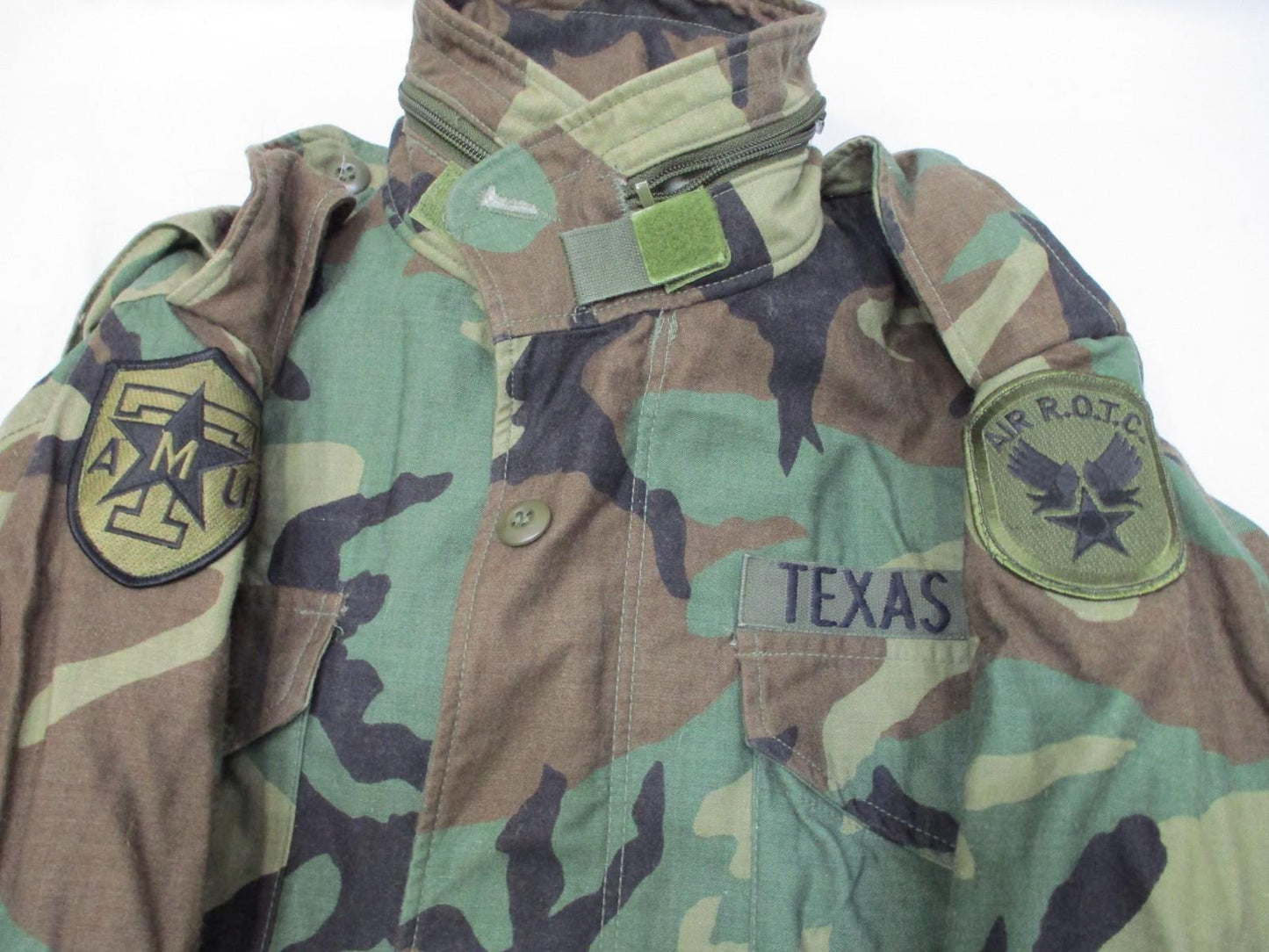 U.S. Military Woodland Cold Weather Field Jacket Small Long Texas A&M ROTC Patch