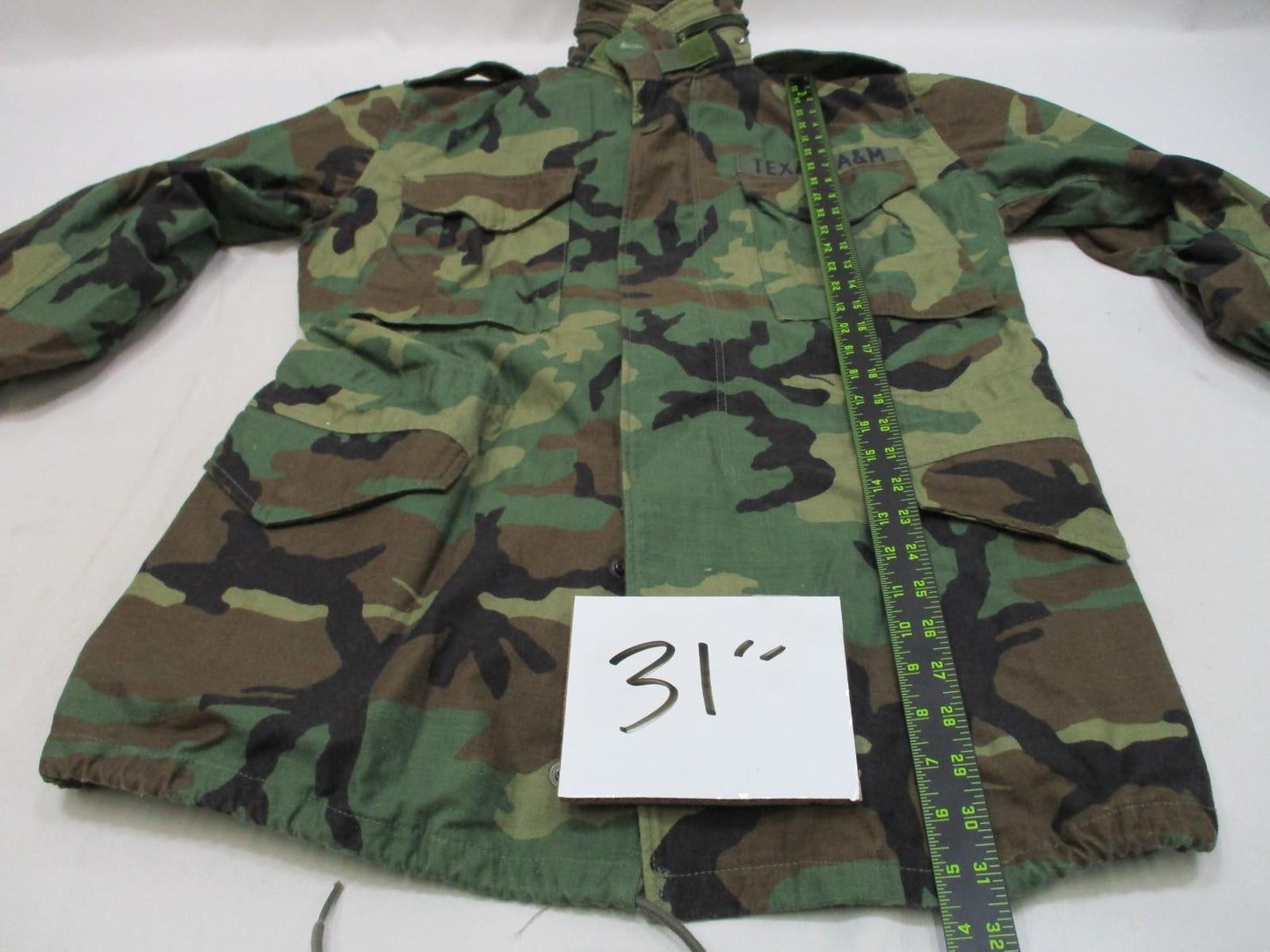 U.S. Military Woodland Cold Weather Field Jacket Small Long Texas A&M ROTC Patch